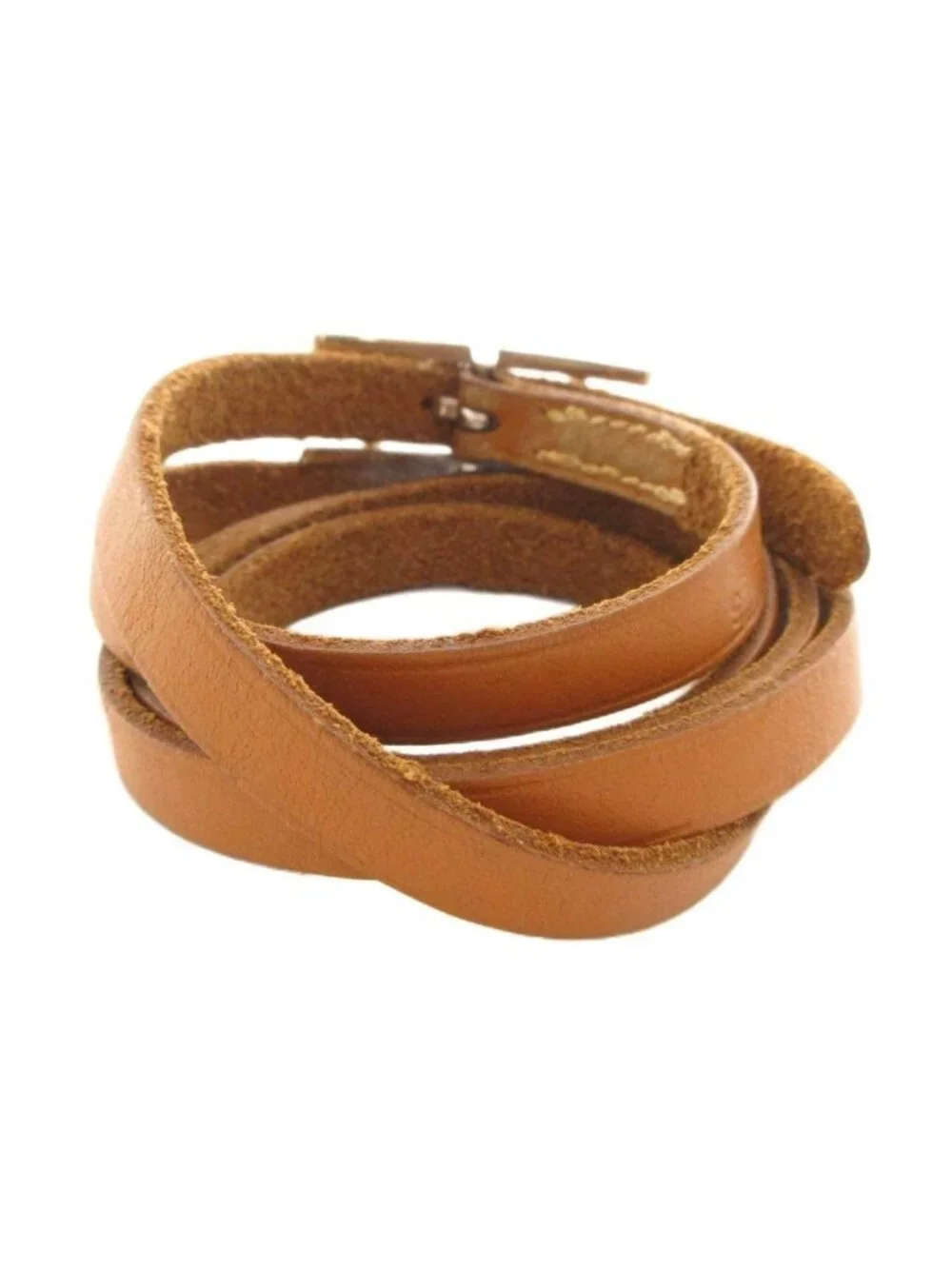 Hermes Hapi 3 Leather Bracelet H Buckle Brown Silver Colored
